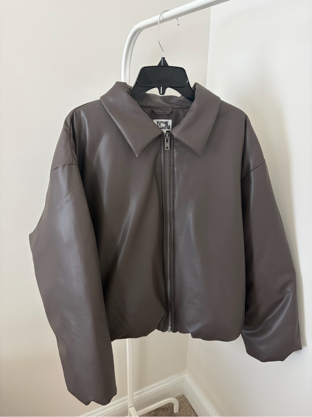 Women's gray Zip-Front Vegan Leather Jacket